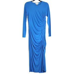 REISS Rosie Long Sleeve Maxi Dress Blue Side Ruching Women's 8
